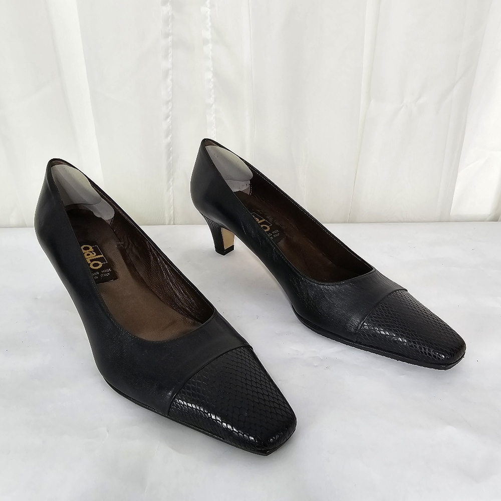 Galo Black Leather Square Toe Pump Reptile Toe And Heel Size FR 41.5 / US 10.5